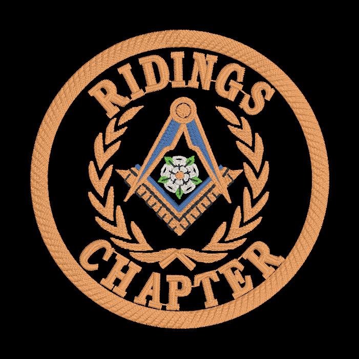 A black beanie hat embroidered with the Ridings Chapter Logo onto the rim
